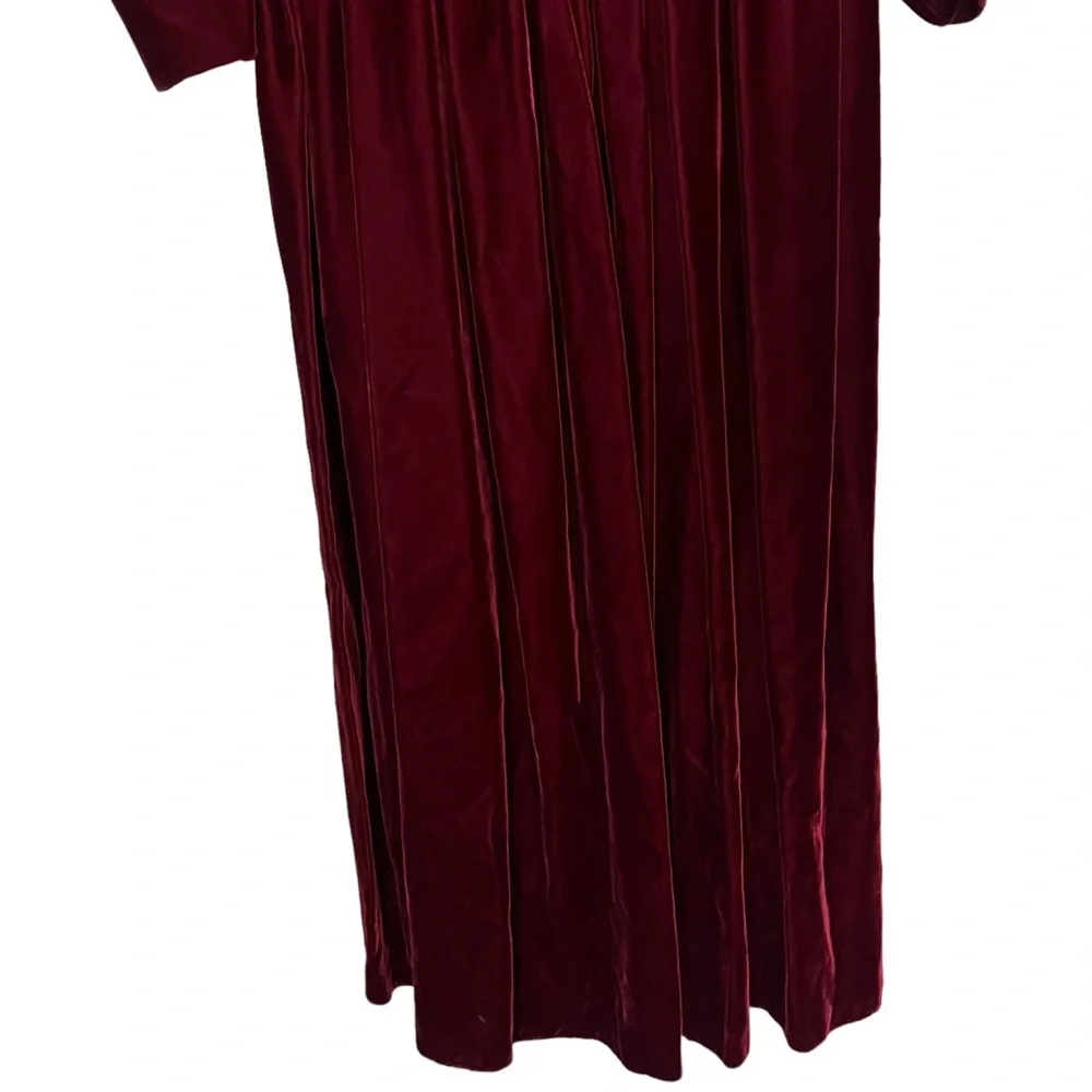 Vintage ILGWU 1980's Wine Velvet Bow V Back Party Dress Union Made Women's Sz 6 - Picture 6 of 16